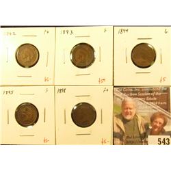 Group of 5 different Indian Head Cents – 1892, 1893, 1895, 1898, all F, 1894 (better date), G, group