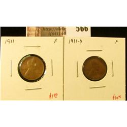 (2) Lincoln Cents, 1911 F & 1911-D F, value for pair $11+