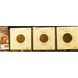 (3) Lincoln Cents, 1913 VG, 1913-D G+, 1913-S G, group value $18