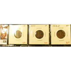 (3) Lincoln Cents, 1919 VG, 1919-D VF, 1919-S VF+, group value $6+