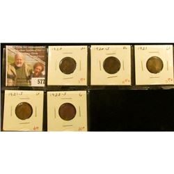 (5) Lincoln Cents, 1920 VF+, 1920-S VG, 1921 G+, 1921-S G+, 1923-S G, group value $8+