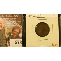 1922-D Lincoln Cent, G, value $20