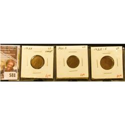 (3) Lincoln Cents, 1925 XF (sharp example), 1925-D VF, 1925-S VF, group value $12