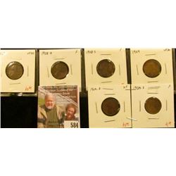 (6) Lincoln Cents, 1928 VF30, 1928-D F, 1928-S F, 1929 VF30, 1929-D XF, 1929-S F, group value $13+
