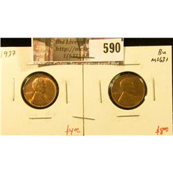(2) Lincoln Cents, 1937 Unc, 1937-S BU MS63+, value for pair $12