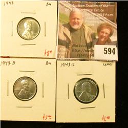 (3) Lincoln Cents, 1943PDS, all are BU, group value $17