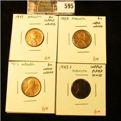 (4) Lincoln Cents, 1943PDS and an extra 1943-S (toned), all copper washed or plated and still magnet