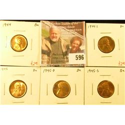(5) Lincoln Cents, 1944, 1944-S, 1945PDS, all 5 are BU, group value $11