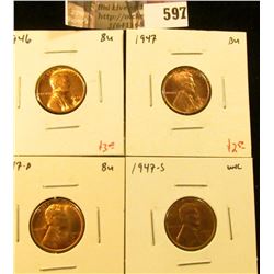 (4) Lincoln Cents, 1946, 1947, 1947-D, all BU, 1947-S Unc (but still nice), group value $9+