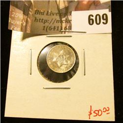 1851 3 Cent Silver, F, value $50