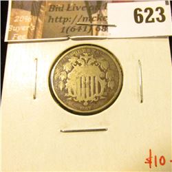 1867 No Rays Shield Nickel, G, value $10