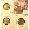 Image 1 : (3) Buffalo Nickels, 1929 F, 1929-D G, 1929-S VF20, group value $7+