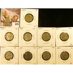 (9) Jefferson Nickels, 1949-D, 1950, 1950-D (key date!), 1951-S, 1953-S, 1954, 1954-D, all circulate