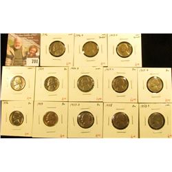 (13) Jefferson Nickels, 1946, 1946-D, 1947-D, 1953, 1954, 1954-D, 1954-S, 1955-D, 1956, 1957, 1957-D