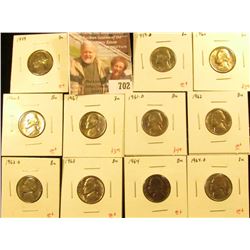 (11) Jefferson Nickels, 1959PD, 1960PD, 1961PD, 1962PD, 1963, 1964PD, all BU, nice BU group for an a