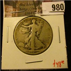 980 . 1921-S Walking Liberty Half Dollar, G+, value $48