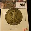 Image 1 : 983 . 1933-S Walking Liberty Half Dollar, F, value $18