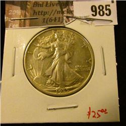 985 . 1935 Walking Liberty Half Dollar, AU, value $25