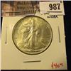 Image 1 : 987 . 1937 Walking Liberty Half Dollar, AU58, minimal wear, SHARP,