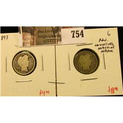 (2) Barber Dimes, 1897 G, 1897-S G with reverse counting machine mark, value for pair $22