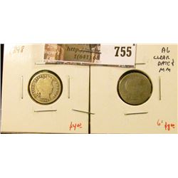 (2) Barber Dimes, 1898 G, 1898-S AG, clear date & mintmark, G value for pair $12