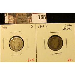 (2) Barber Dimes, 1900 G, 1900-S G obverse, AG reverse, G value for pair $9