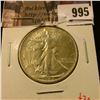 Image 1 : 995 . 1944 Walking Liberty Half Dollar, AU, value $20