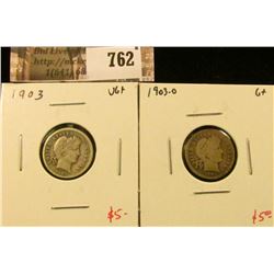 (2) Barber Dimes, 1903 VG+, 1903-O G+, value for pair $10