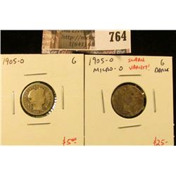 (2) Barber Dimes, 1905-O & 1905-O micro O (scarce variety!), both G, value for pair $30