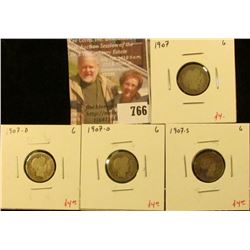 (4) Barber Dimes, 1907P, D, O, S (all 4 mintmarks for year), all G, group value $16