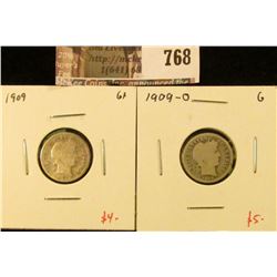 (2) Barber Dimes, 1909 & 1909-O, both G, value for pair $9