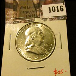 1016 . 1957-D Franklin Half Dollar, BU MS64+, value $35