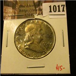 1017 . 1958-D Franklin Half Dollar, UNC toned, value $15