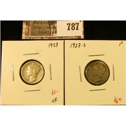(2) Mercury Dimes, 1927 VF, 1927-S F, value for pair $11