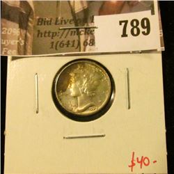 1929 Mercury Dime, BU MS63+ toned, value $40