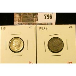 (2) Mercury Dimes, 1937 & 1937-S, both VF, value for pair $6