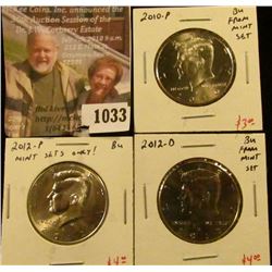 1033 . (3) Kennedy Half Dollars, 2010-P & 2012PD, all 3 BU from Min