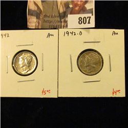 (2) Mercury Dimes, 1942 AU, 1942-D AU, value for pair $9