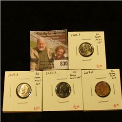 (4) Roosevelt Dimes from Mint Sets, 2009PD & 2017PD, all BU, group value $8