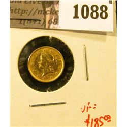 1088 . 1852 GOLD Dollar, ex-jewelry, very light solder reverse, VF