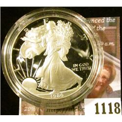 1118 . 1986 American Silver Eagle, Proof in Mint capsule, value $60