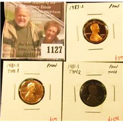 1127 . (3) Proof Lincoln Memorial Cents, 1981-S type 1 & type 2 (to
