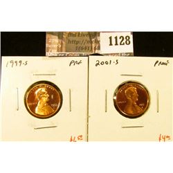 1128 . (2) Proof Lincoln Memorial Cents, 1999-S and 2001-S, value f