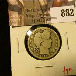 1914-D Barber Quarter, G+, value $9