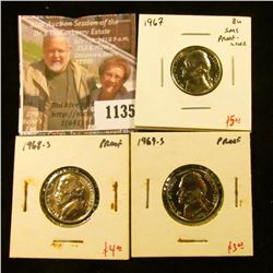 1135 . (3) Proof & SMS Jefferson Nickels, 1967 SMS proof-like & 196