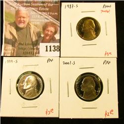 1138 . (3) Proof Jefferson Nickels, 1987-S (toned!), 1999-S, 2001-S