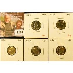 1148 . (5) Proof Roosevelt Dimes, 1968-S, 1969-S, 1970-S, 1971-S, 1