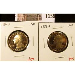 1159 . (2) Proof Washington Quarters, 1980-S & 1983-S, value for pa