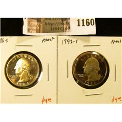 1160 . (2) Proof Washington Quarters, 1986-S & 1993-S, value for pa