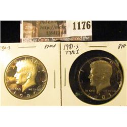 1176 . (2) Proof Kennedy Half Dollars, 1980-S & 1981-S type 1, valu